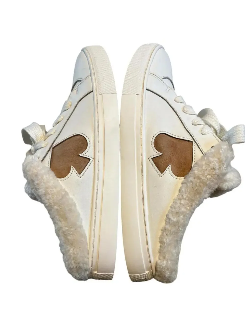 Kate Spade White Fez Mule Winter Sneakers Faux Fur Lined Coquette Preppy 6.5B
